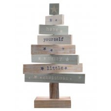 Χριστουγεννιάτικο Διακοσμητικό Ξύλινο Δεντράκι, με Ευχές (35cm)